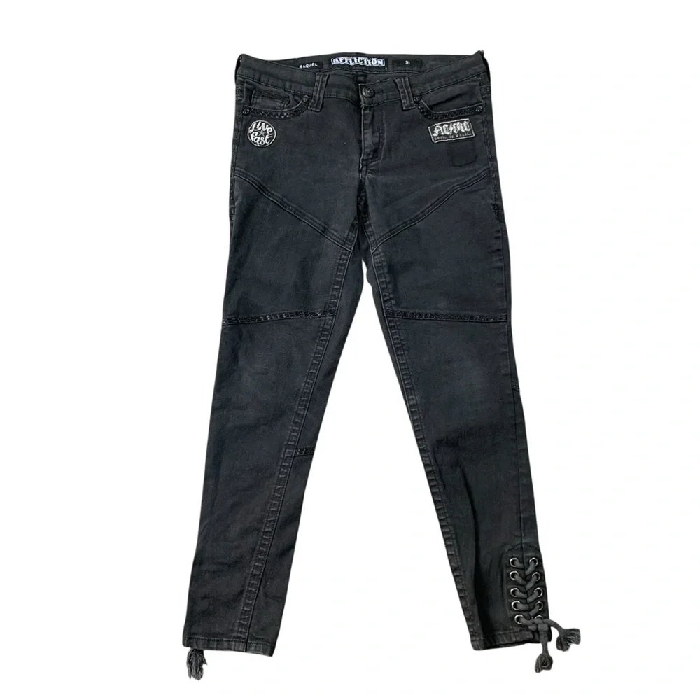 Affliction Dark Gray Skinny Jeans with Lace Details - Picture 1 of 4